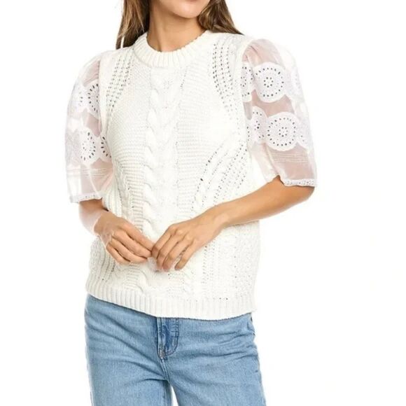 SEA NEW YORK Zinnia Silk Sleeved Sweater White Small - Picture 1 of 5